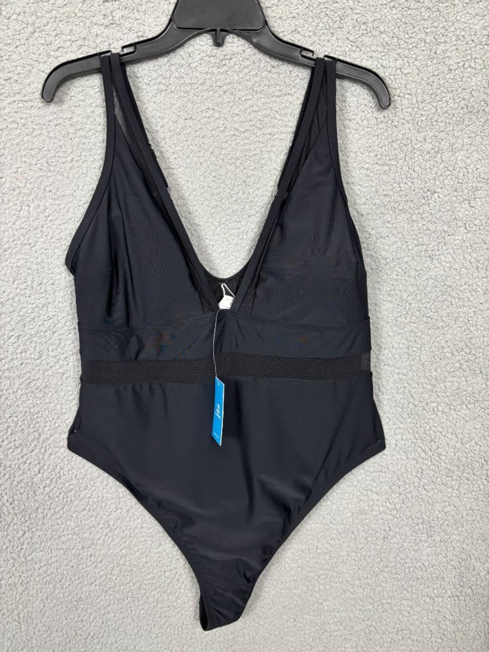 Cupshe One Piece Swimsuit Deep V- Neck Mesh Sheer Panel 2XL Black New With Tag's